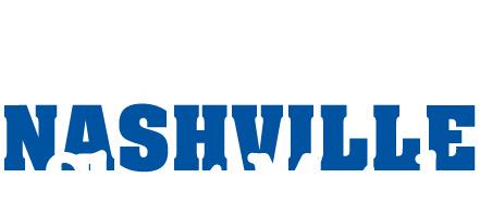 A green background with blue letters that say " nashville meet me ".